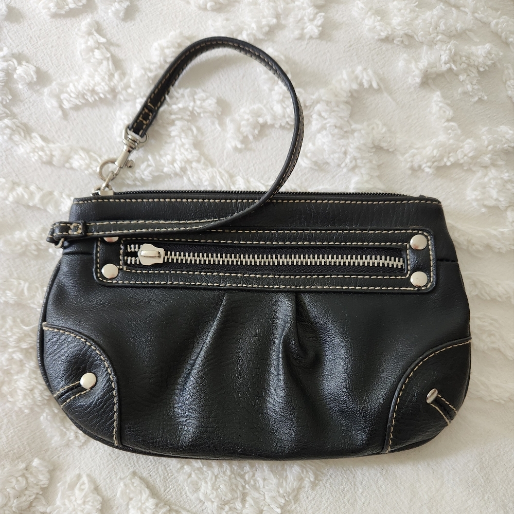 Black Zipper Top Wristlet.  Great size.  Zipper pocket on front. 8.5 x 5.5
